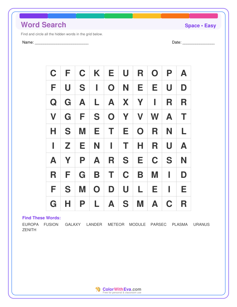 Space Word Search – Easy #2 preview