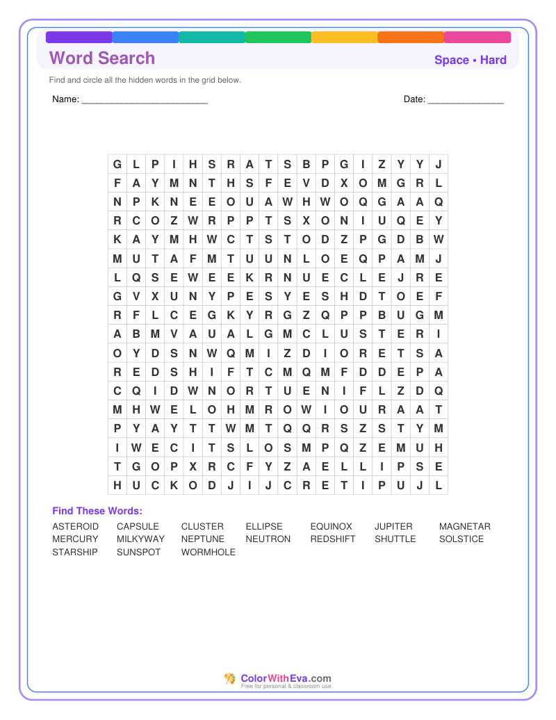 Space Word Search – Hard #1 preview