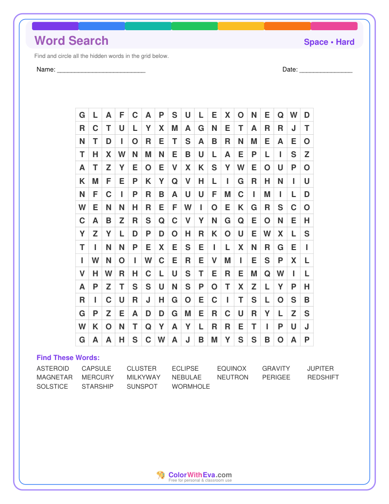 Space Word Search – Hard #2 preview
