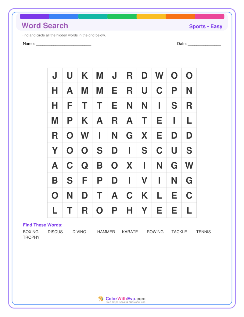Sports Word Search – Easy #1 preview