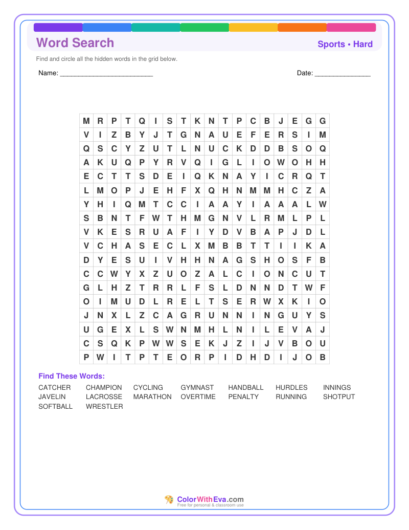 Sports Word Search – Hard #1 preview