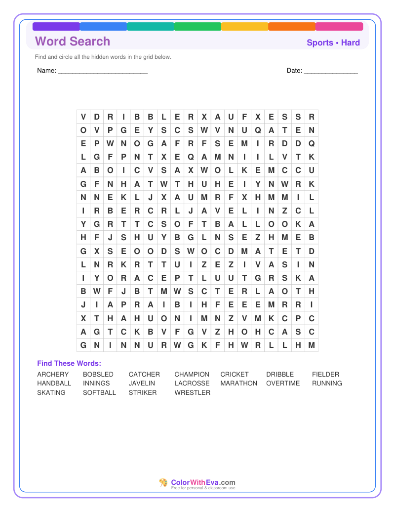 Sports Word Search – Hard #2 preview