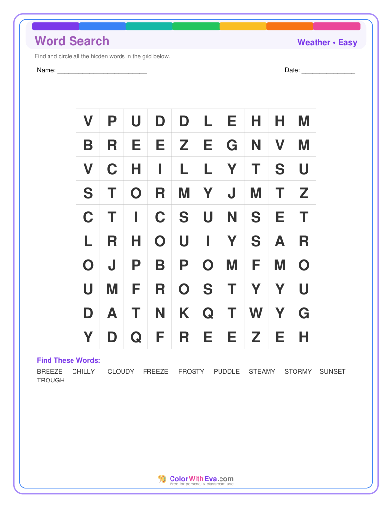 Weather Word Search – Easy #1 preview