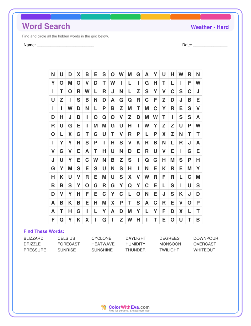 Weather Word Search – Hard #1 preview