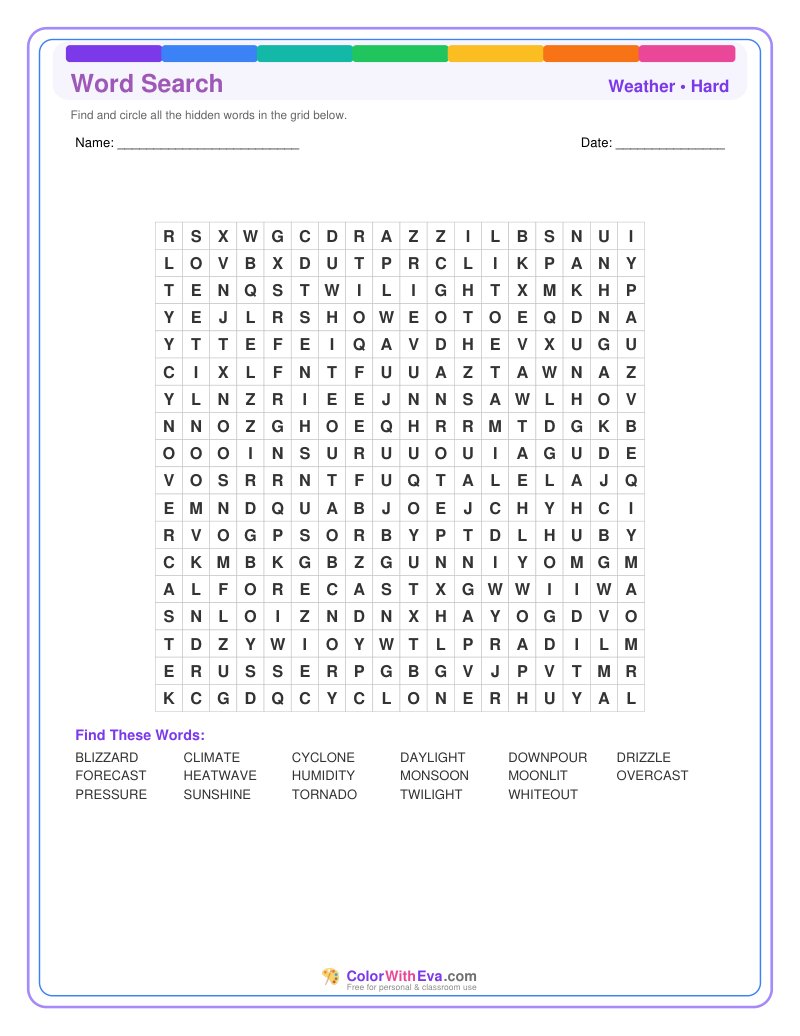 Weather Word Search – Hard #2 preview