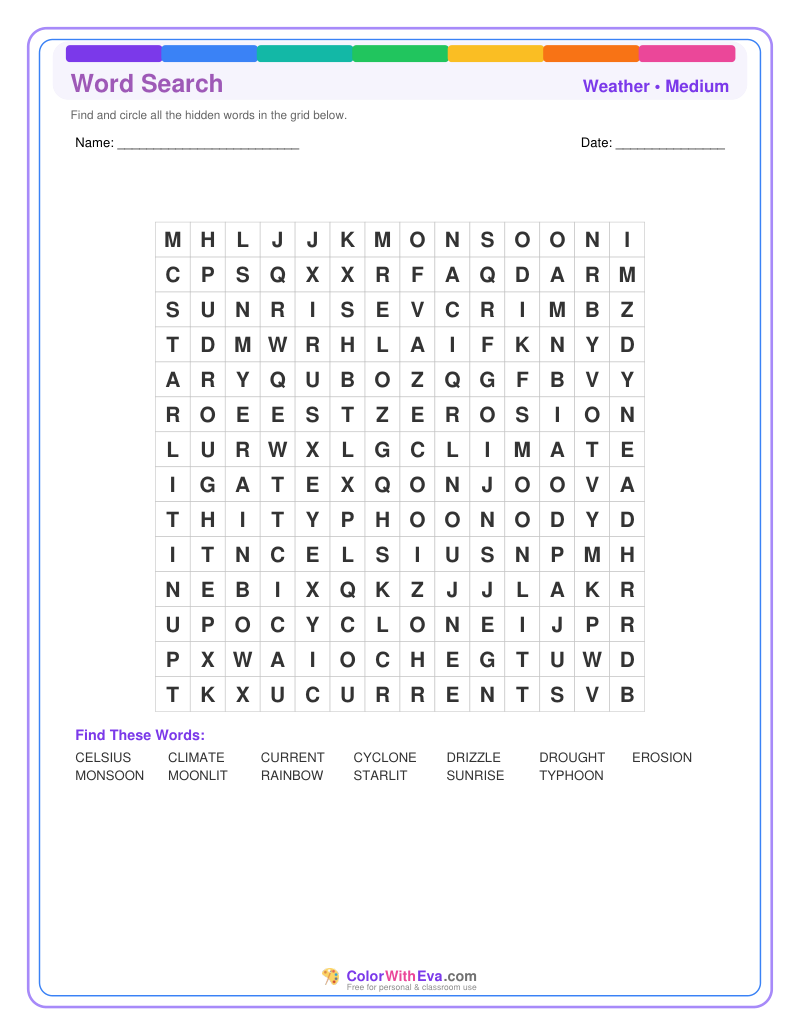Weather Word Search – Medium #2 preview