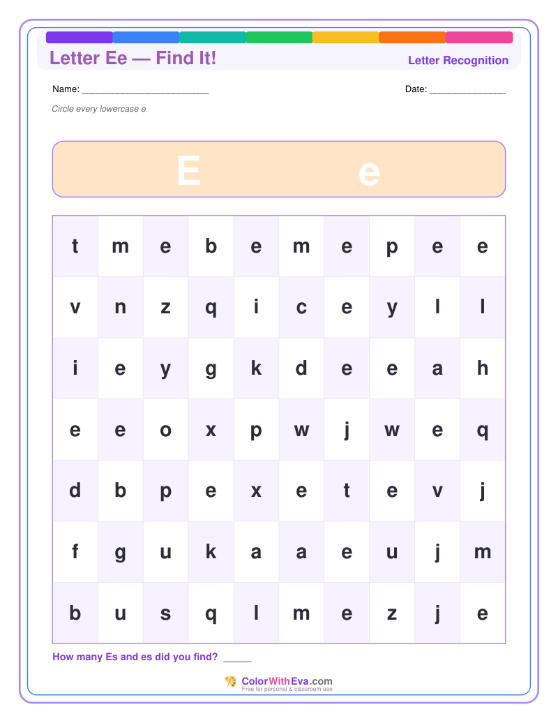 Letter Recognition: Find the Letter E preview