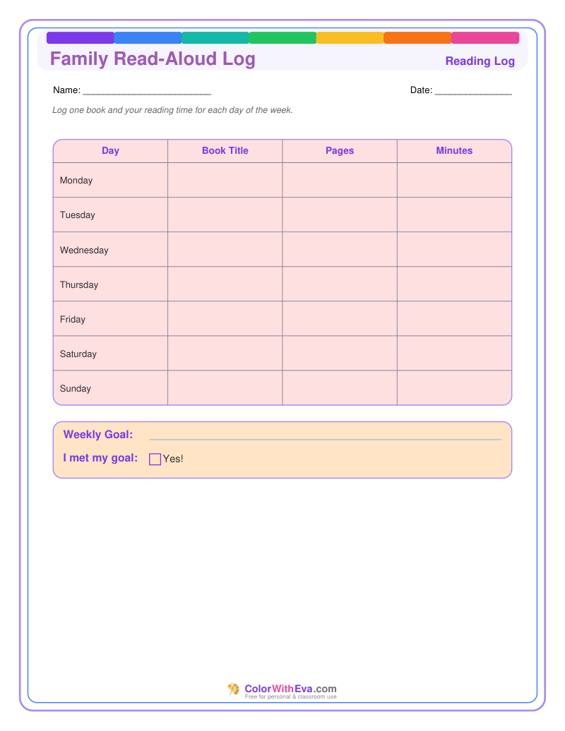 Family Read-Aloud Log preview