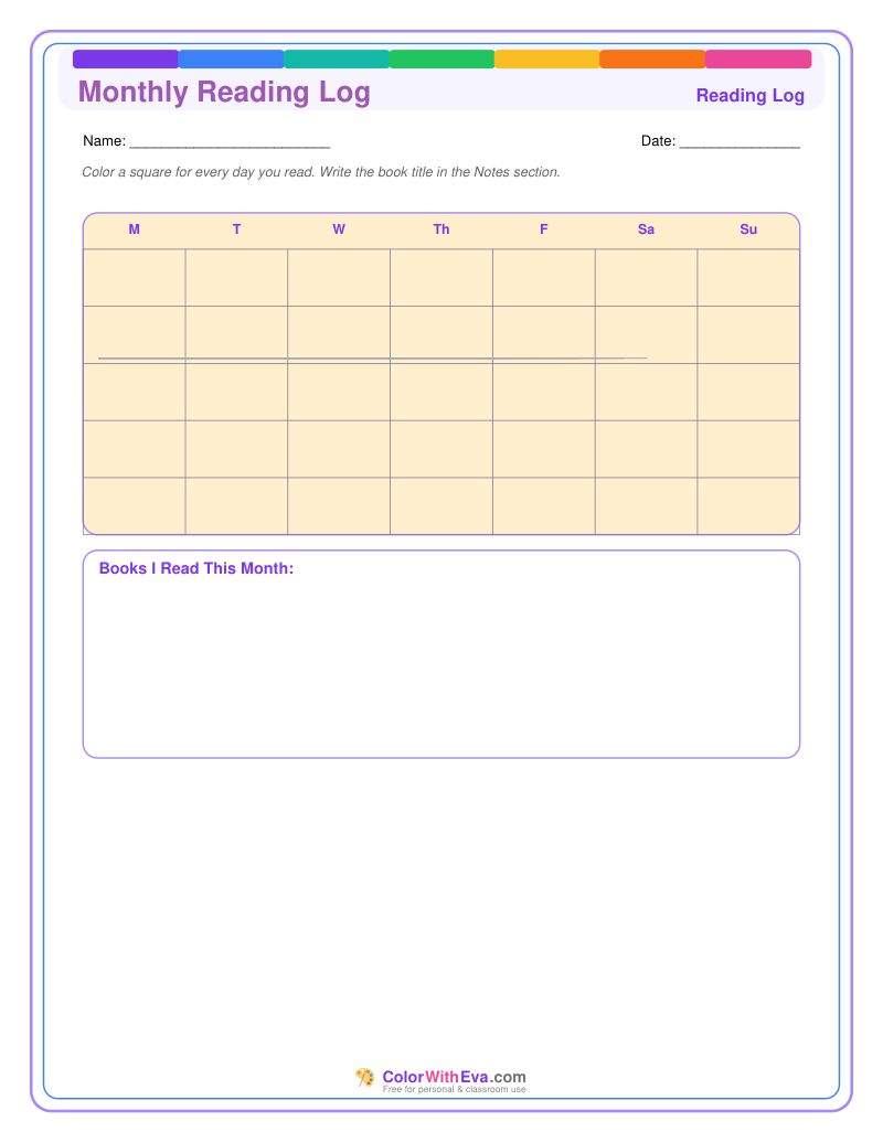 Monthly Reading Log preview