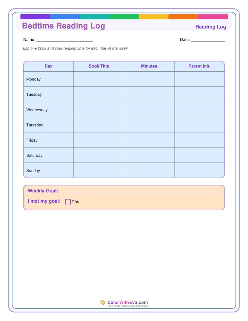 Bedtime Reading Log preview