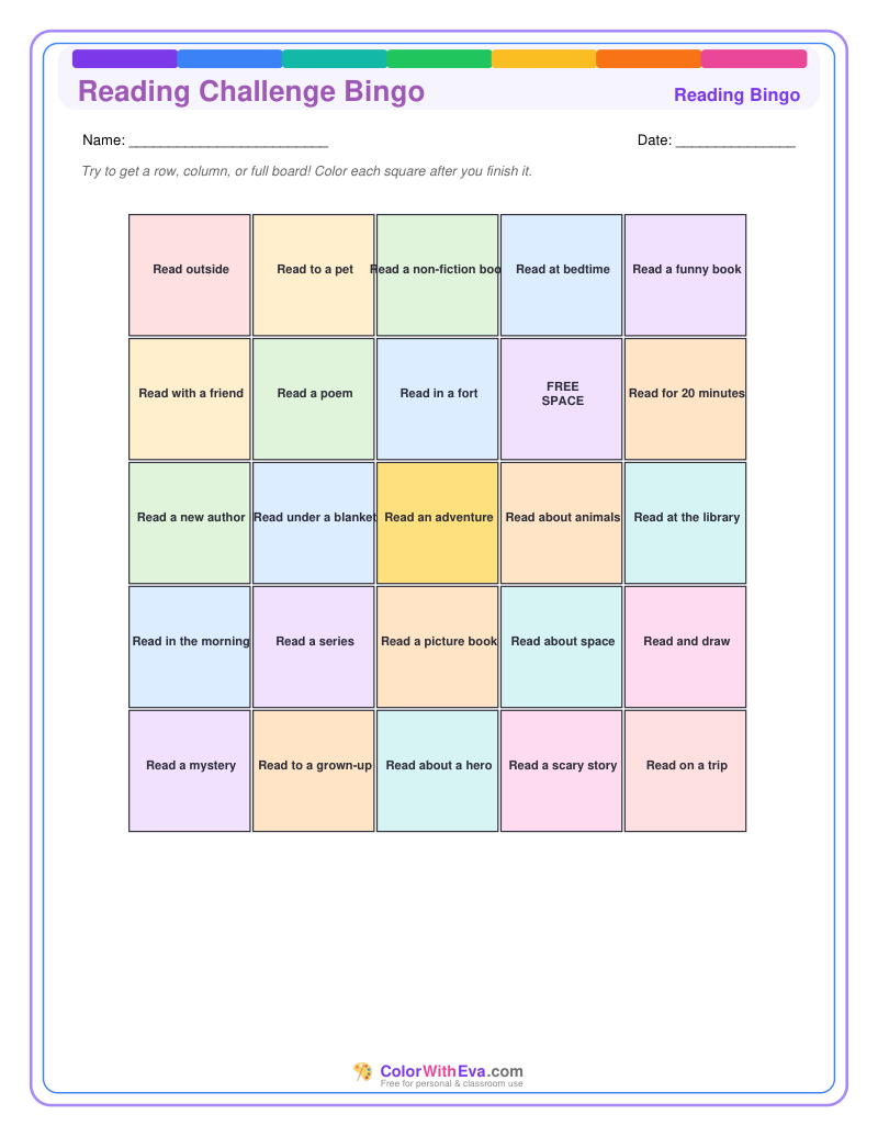Reading Challenge Bingo preview