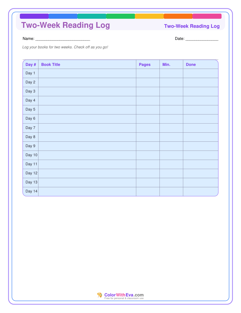 Two-Week Reading Log preview