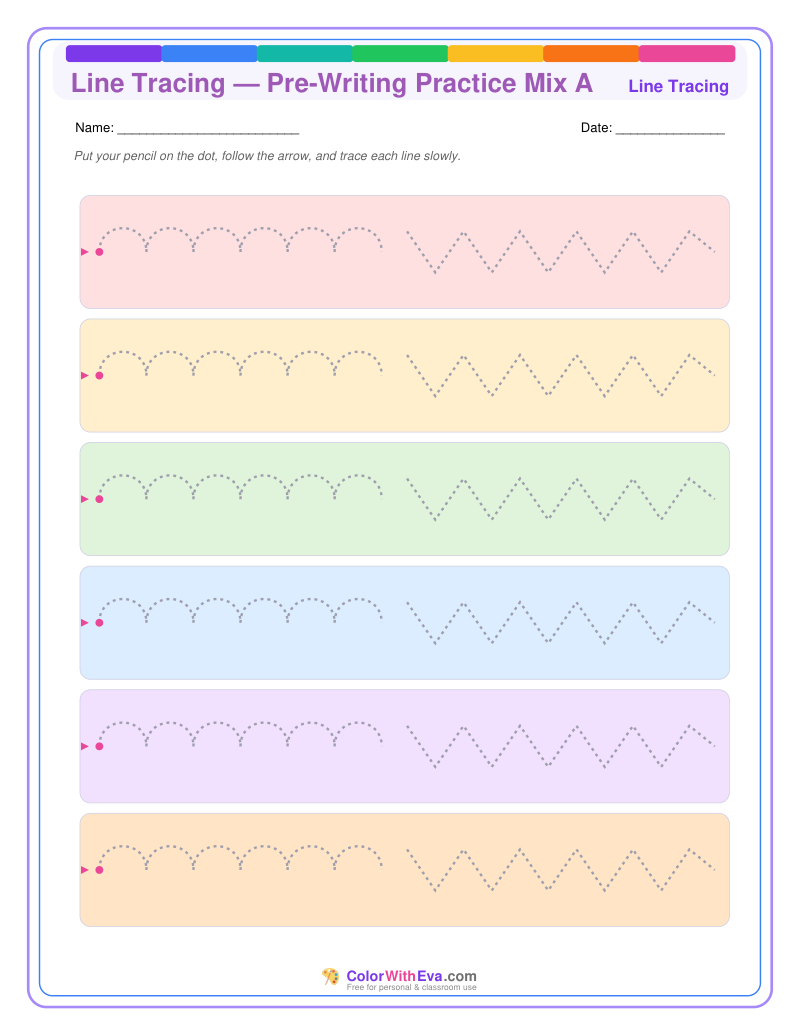 Line Tracing — Pre-Writing Practice Mix A preview