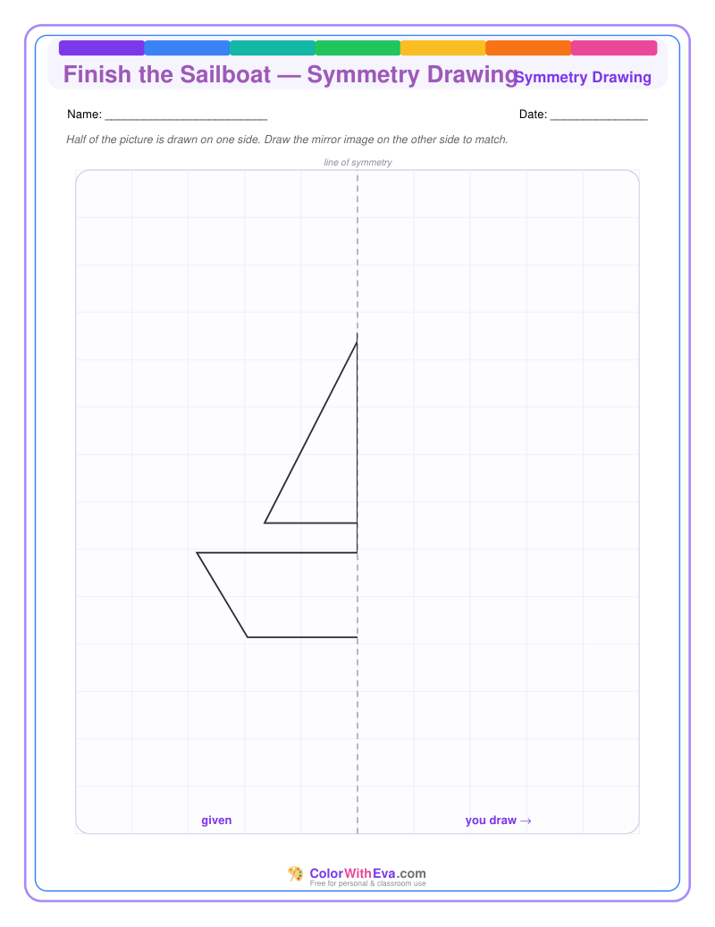 Finish the Sailboat — Symmetry Drawing preview
