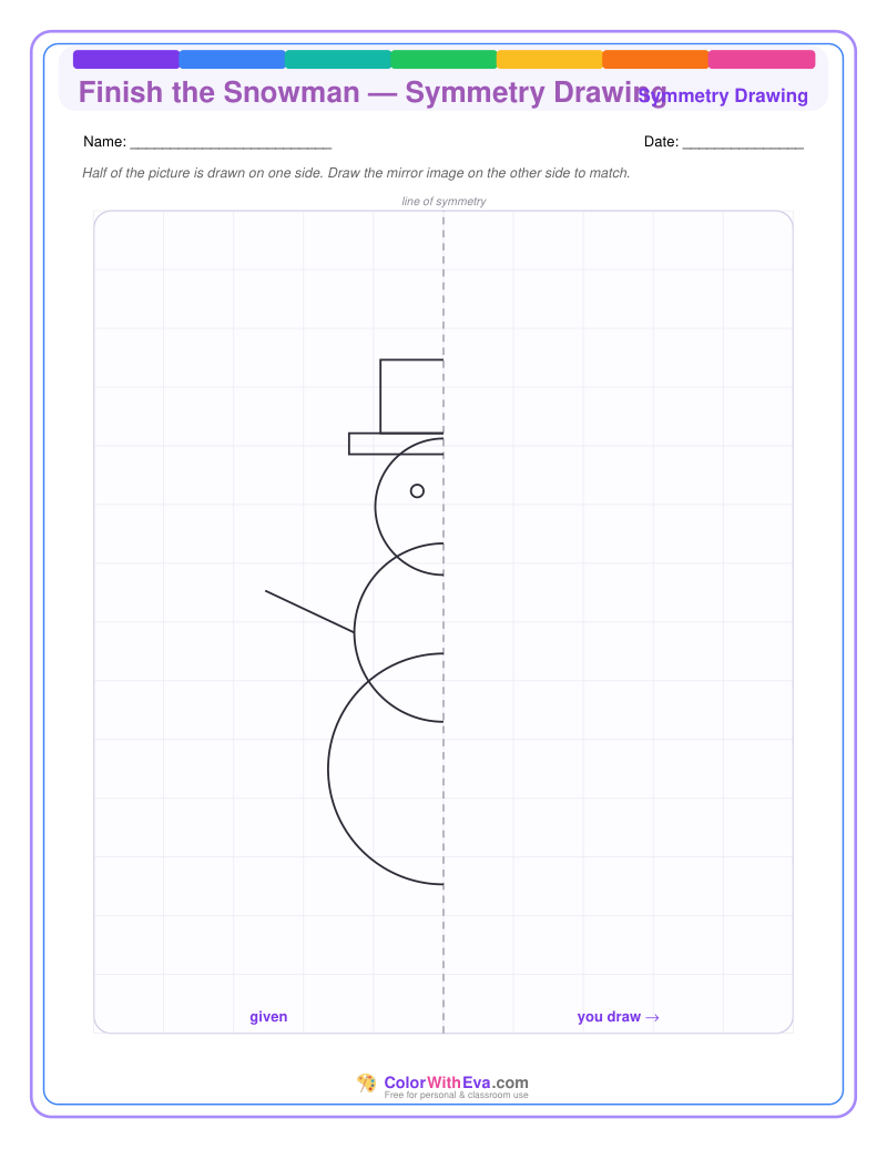 Finish the Snowman — Symmetry Drawing preview